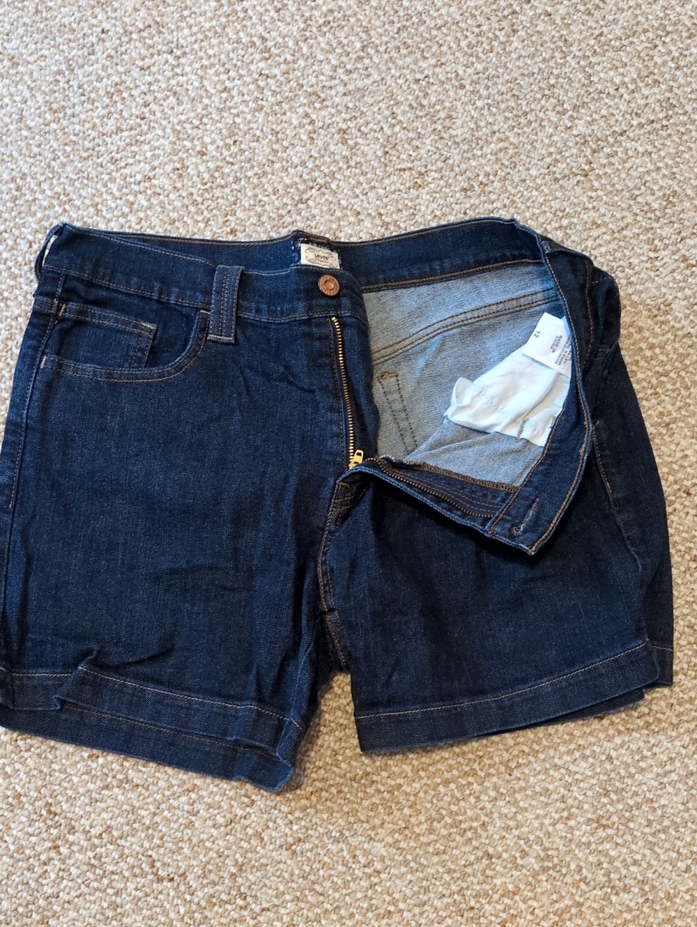 Levi's Dark Blue Denim Shorts with Copper Button New Without Tags